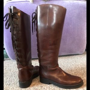 Ann Demeulemeesteer riding boot.  Lace-up, d brown